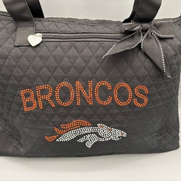 Denver Broncos Black Custom Rhinestone Logo Quilted Tote Bag Purse - Picture 2 of 13